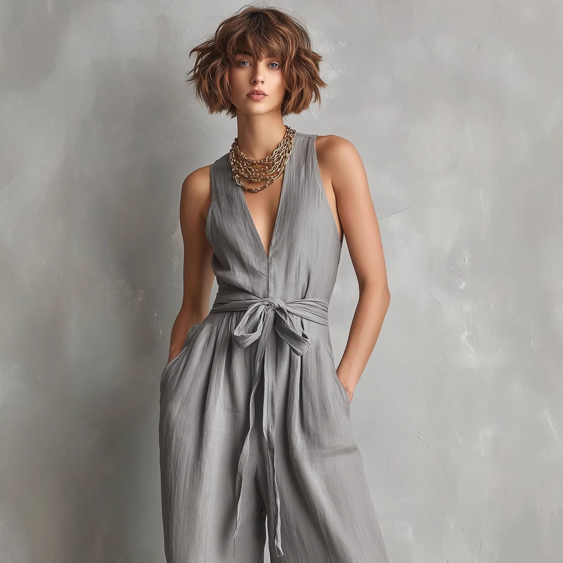 Elegant Commuter V-Neck Jumpsuit For Women
