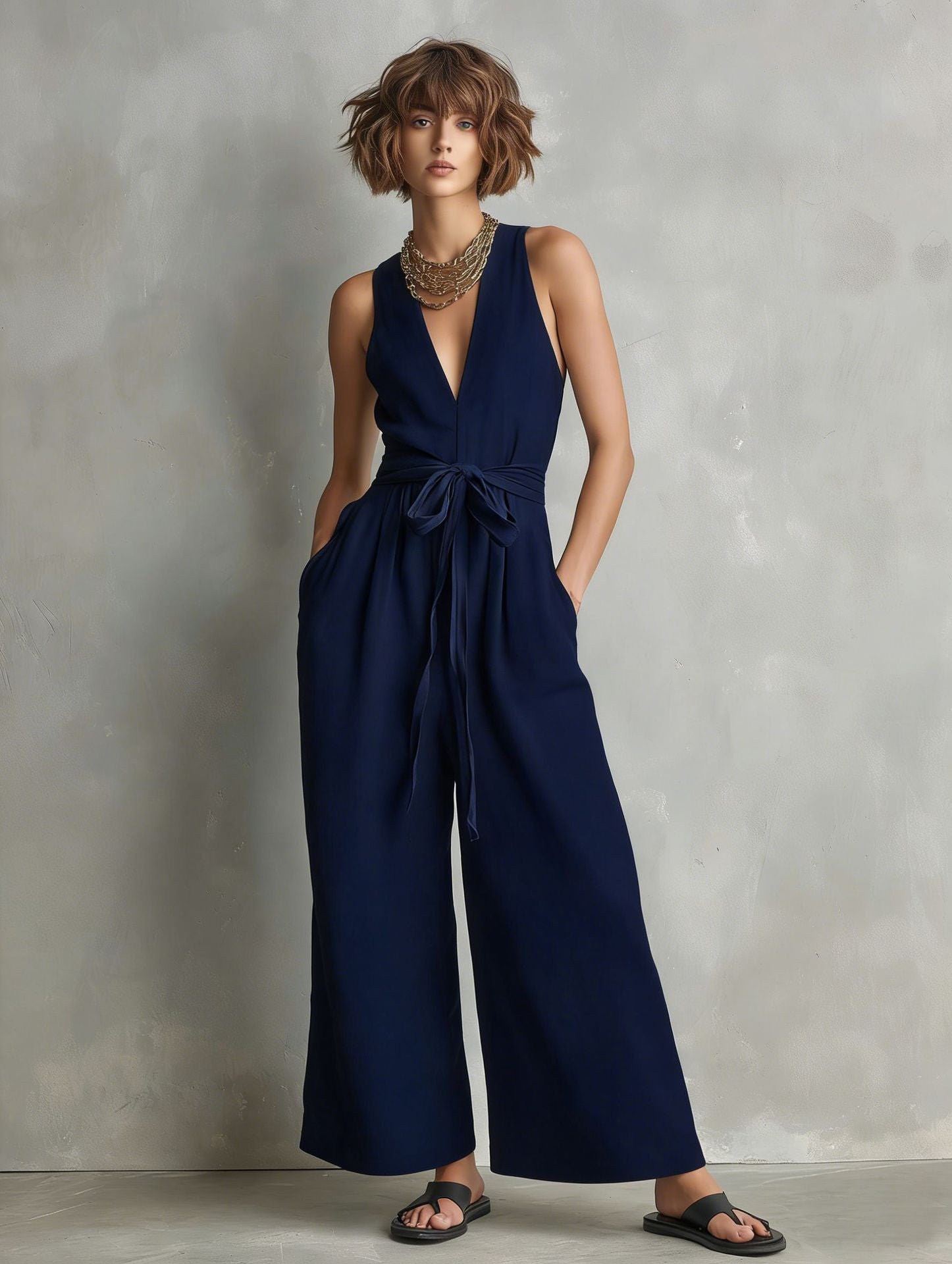 Elegant Commuter V-Neck Jumpsuit For Women