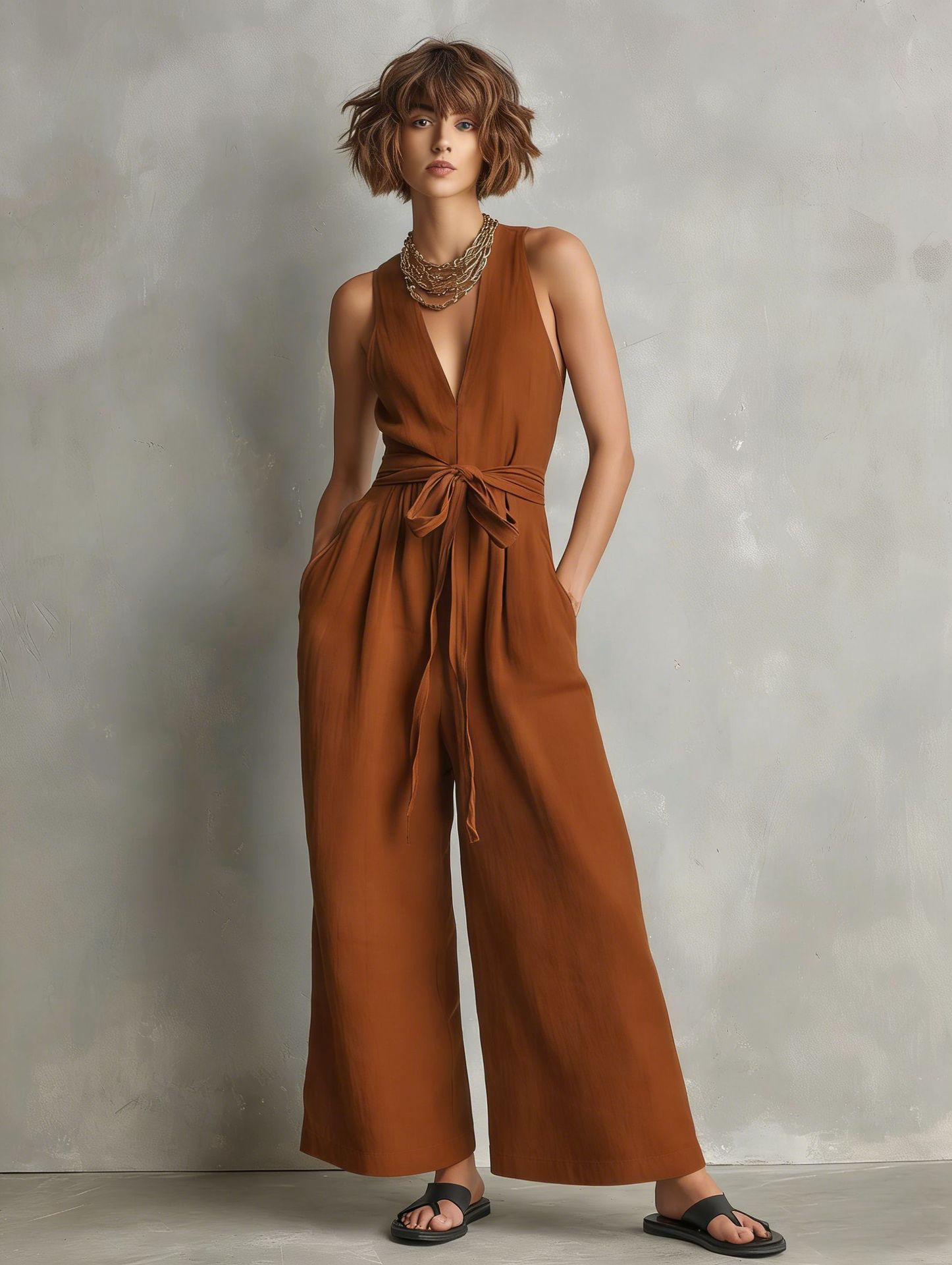 Elegant Commuter V-Neck Jumpsuit For Women