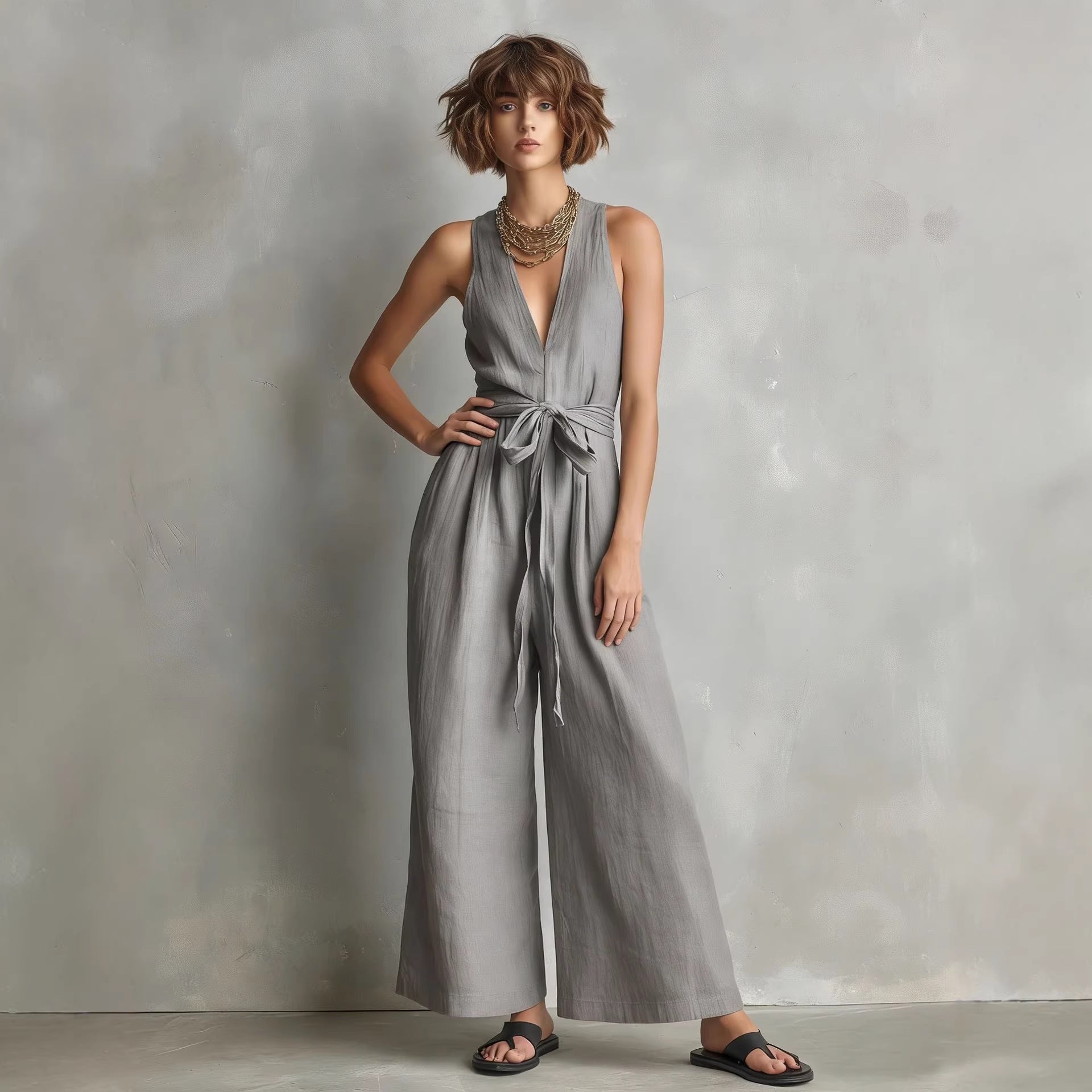 Elegant Commuter V-Neck Jumpsuit For Women