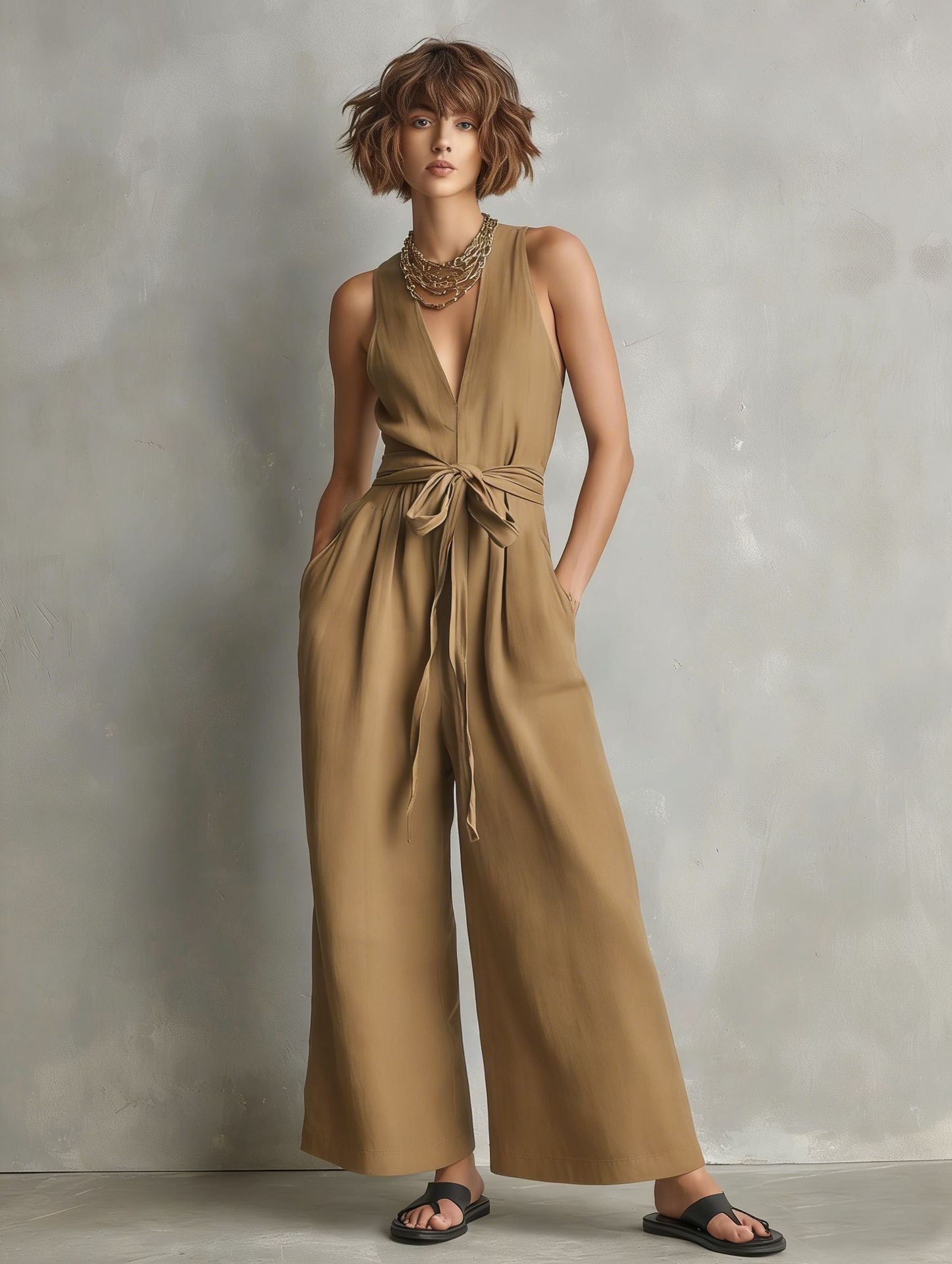 Elegant Commuter V-Neck Jumpsuit For Women