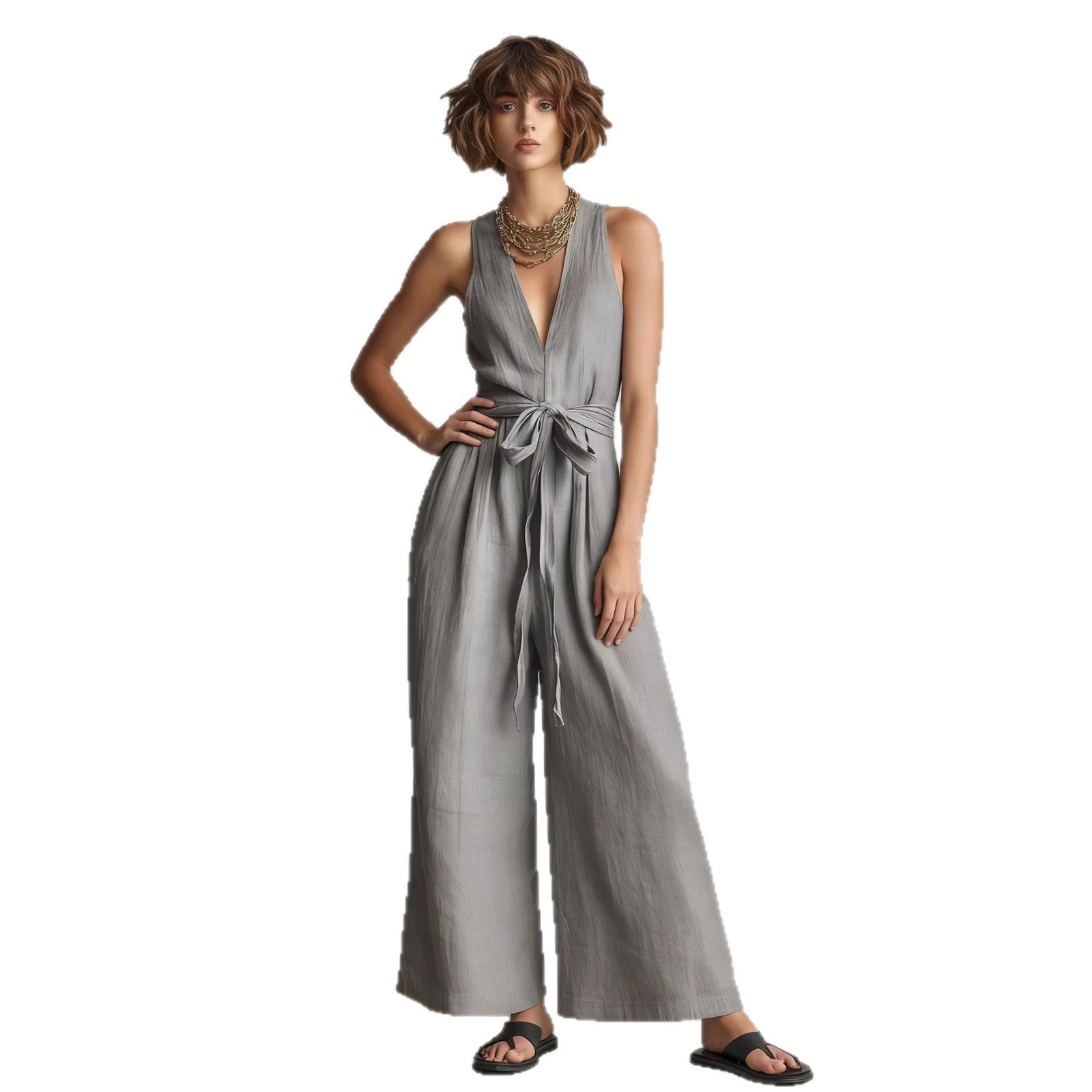Elegant Commuter V-Neck Jumpsuit For Women